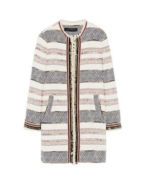 Zara tweed jacquard open front coat blazer size M
